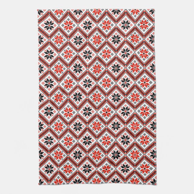 Bulgarian Flower Pattern Tea Towel (Vertical)