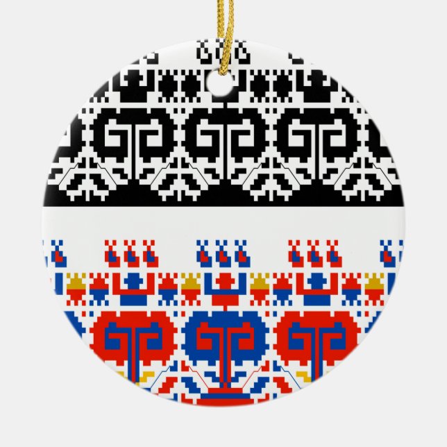 Bulgarian folk art pattern ceramic tree decoration (Front)