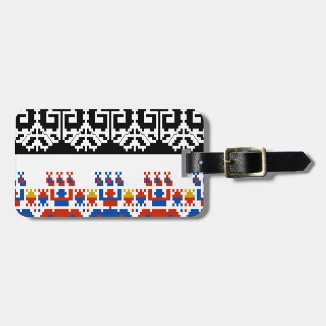 Bulgarian folk art pattern luggage tag (Front Horizontal)