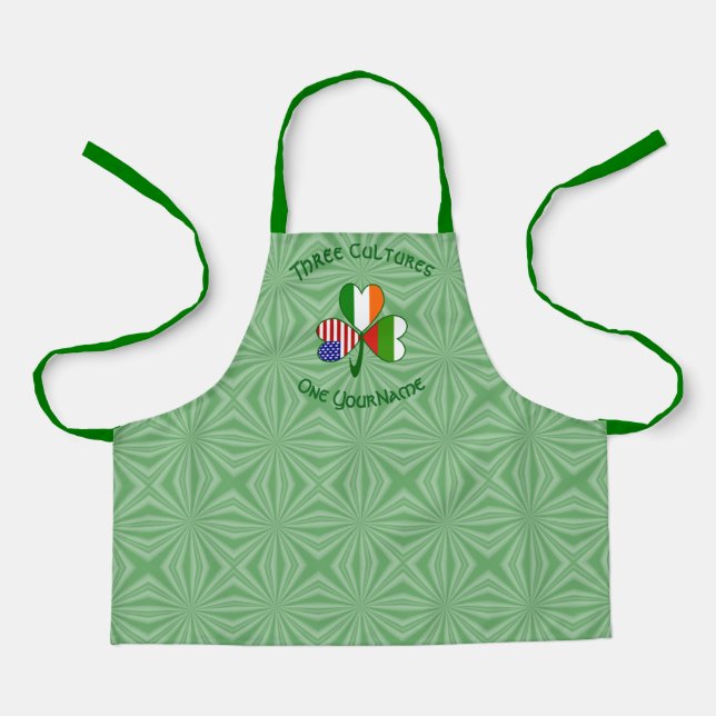 Bulgarian Irish American Flag Shamrock Personalise Apron (Front)