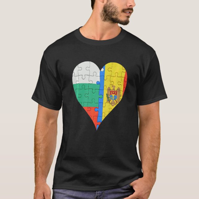 Bulgarian Moldovan Flag Heart T-Shirt (Front)