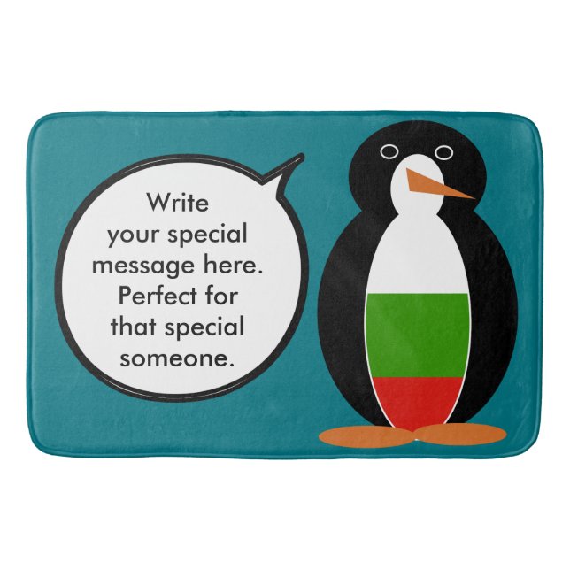 Bulgarian Talking Ms. Penguin Personalised  Bath Mat (Front)
