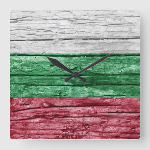 Bulgarian wooden flag square wall clock