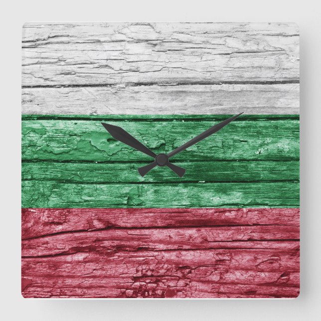 Bulgarian wooden flag square wall clock (Front)