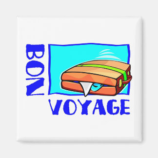Bulging suitcase full of luggage: “Bon Voyage!” Magnet