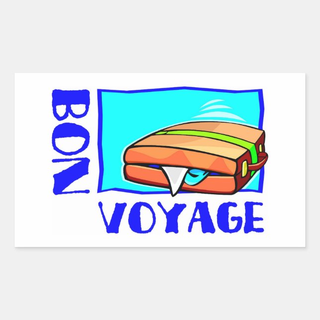 Bulging suitcase full of luggage: “Bon Voyage!” Rectangular Sticker (Front)