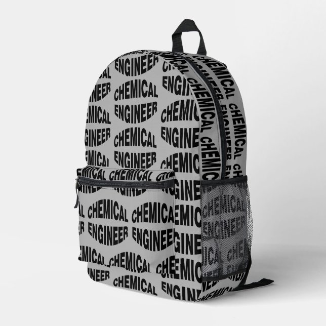 Bulging White Chemical Engineer Text Printed Backpack (Back Corner Right)