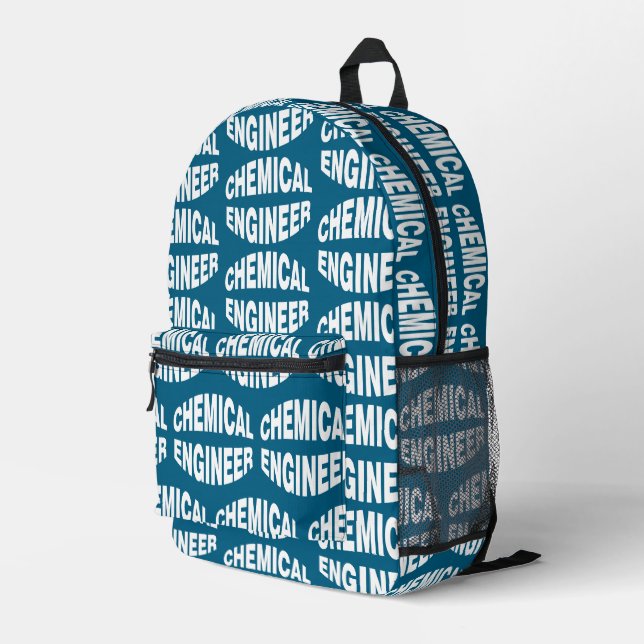 Bulging White Chemical Engineer Text Printed Backpack (Back Corner Right)
