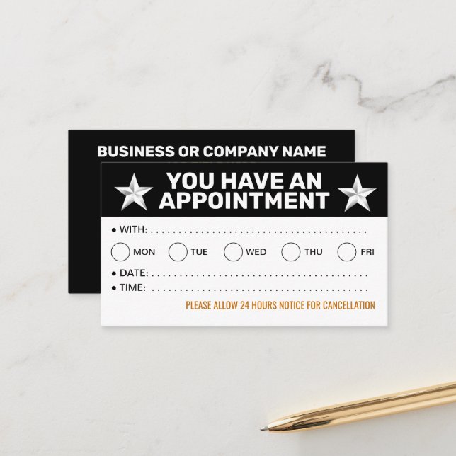 Bulk Appointment Cards (Black and White Reminders) (Front/Back In Situ)