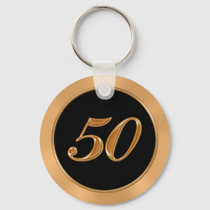 BULK Cheap 50 Anniversary Keychains Gold Black