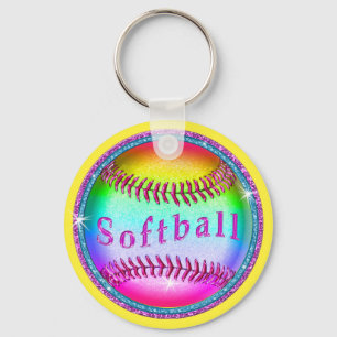 BULK Cute Rainbow Softball Keychains CHEAP