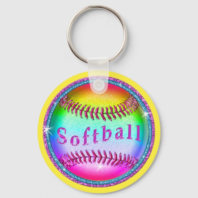 BULK Cute Rainbow Softball Keychains CHEAP (Front)