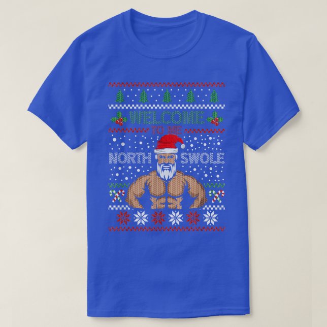 Bulk santa  Bodybuilder Powerlifter Lifting Gym In T-Shirt (Design Front)