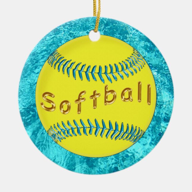 Bulk Softball Ornaments Cute faux Turquoise Glass (Front)