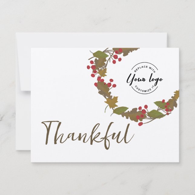 Bulk Thankful leaves business logo thanksgiving  Thank You Card (Front)