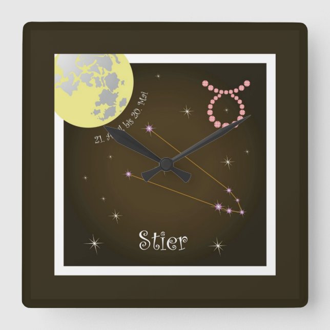 bull 21 April to 20 May Square Wall Clock (Front)