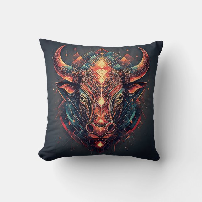 Bull Abstract Geometric Design Cushion (Front)