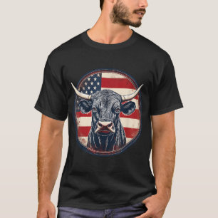 Bull American Flag Rodeo Distressed Cowboy Red  T-Shirt