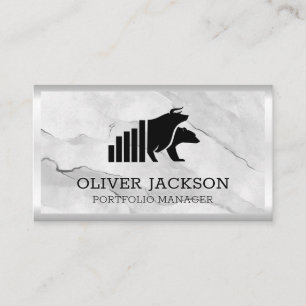 Bull and Bear Logo   Stocks Bar Graph   Stone Business Card