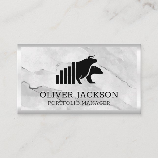 Bull and Bear Logo | Stocks Bar Graph | Stone Business Card (Front)