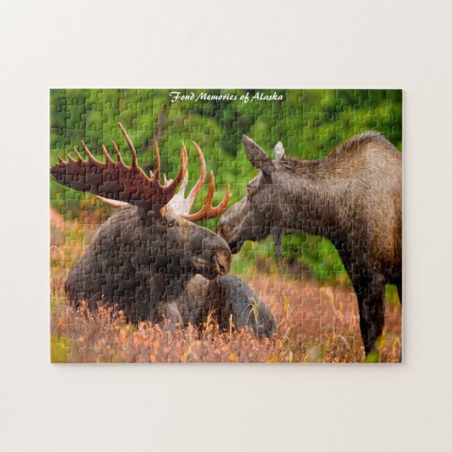 Bull and Cow Moose Alaska. Christmas Greetings Jig Jigsaw Puzzle (Horizontal)