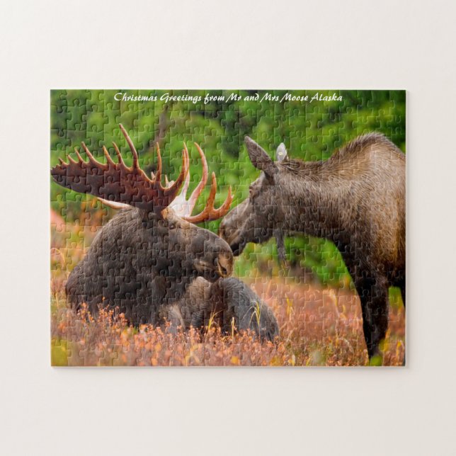 Bull and Cow Moose Alaska. Christmas Greetings Jigsaw Puzzle (Horizontal)