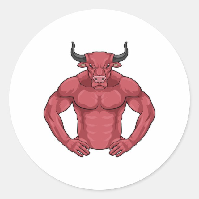 Bull as Bodybuilder extreme Classic Round Sticker (Front)