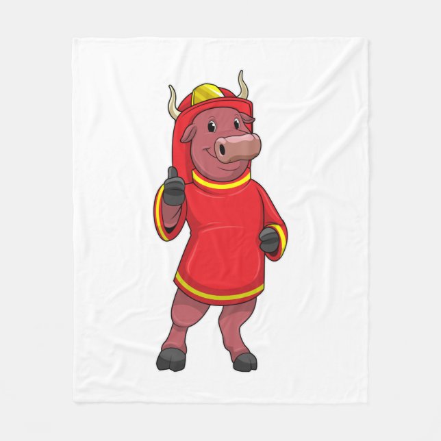 Bull as Firefighter with Helmet Fleece Blanket (Front)