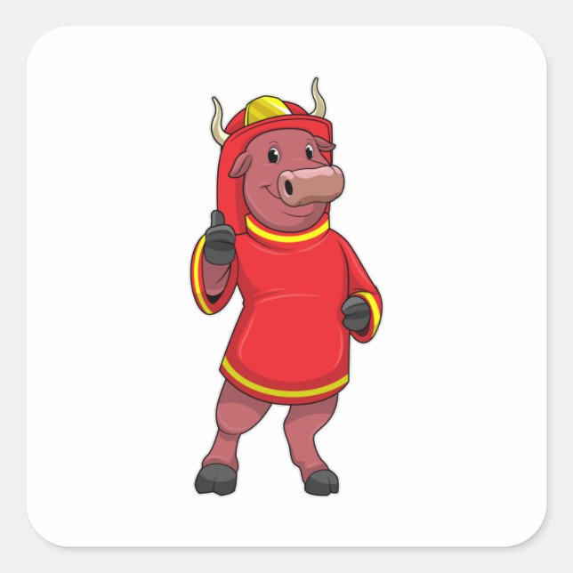 Bull as Firefighter with Helmet Square Sticker (Front)