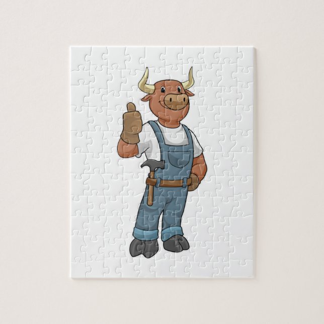 Bull as Handyman with Hammer Jigsaw Puzzle (Vertical)