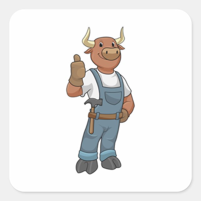 Bull as Handyman with Hammer Square Sticker (Front)