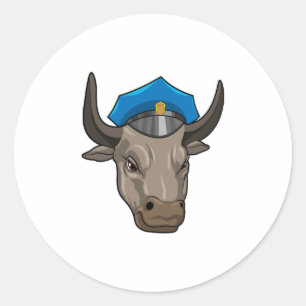 Bull as Police officer Police Classic Round Sticker