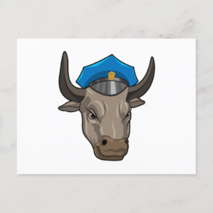 Bull as Police officer Police Postcard