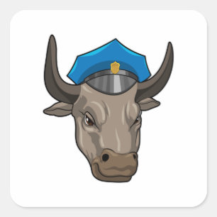Bull as Police officer Police Square Sticker