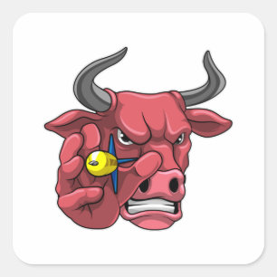 Bull at Darts with Dart Square Sticker