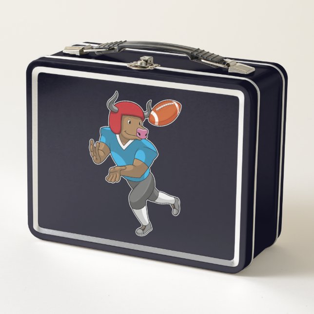 Bull at Football Sports Metal Lunch Box (Front)