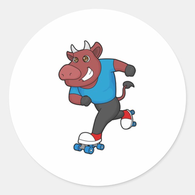 Bull at Inline skating with Roller skates Classic Round Sticker (Front)