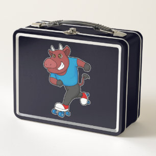 Bull at Inline skating with Roller skates Metal Lunch Box