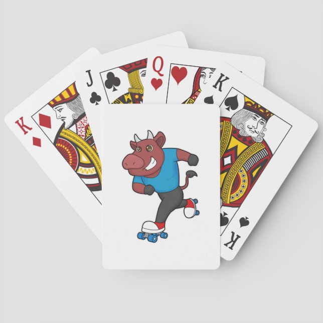 Bull at Inline skating with Roller skates Playing Cards (Back)