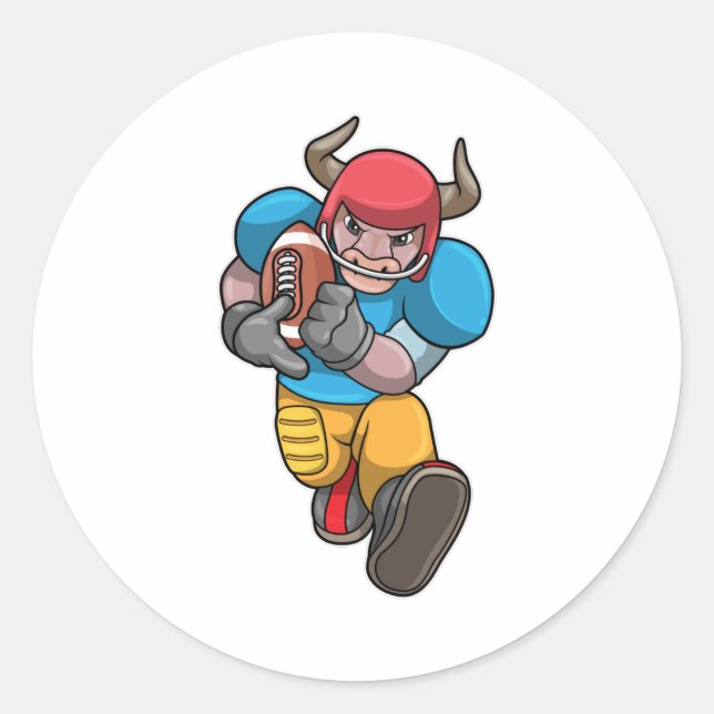 Bull at Sports with Football & Helmet Classic Round Sticker (Front)