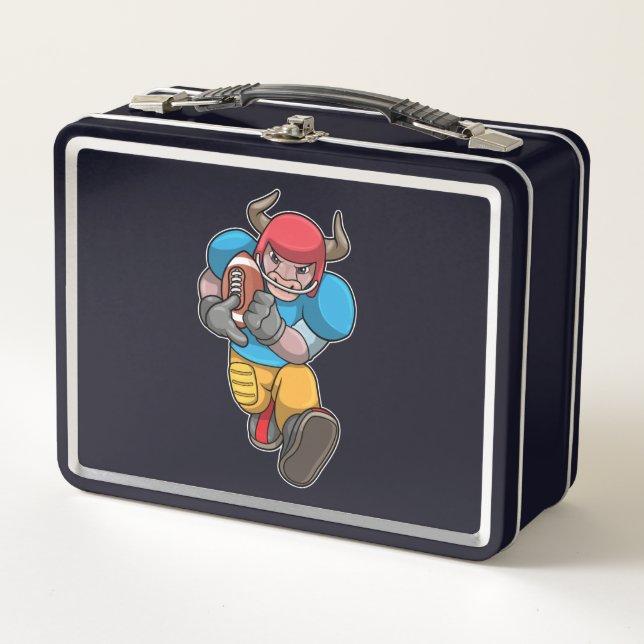 Bull at Sports with Football & Helmet Metal Lunch Box (Front)