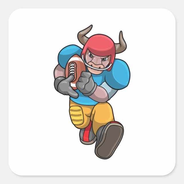 Bull at Sports with Football & Helmet Square Sticker (Front)