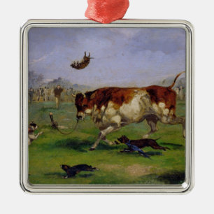 Bull Baiting (oil on paper laid on panel) Metal Tree Decoration
