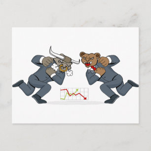 Bull Bear Battle Stock Market Cartoon Postcard