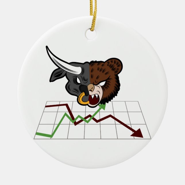 Bull Bear Battle Stock Market Ceramic Tree Decoration (Front)