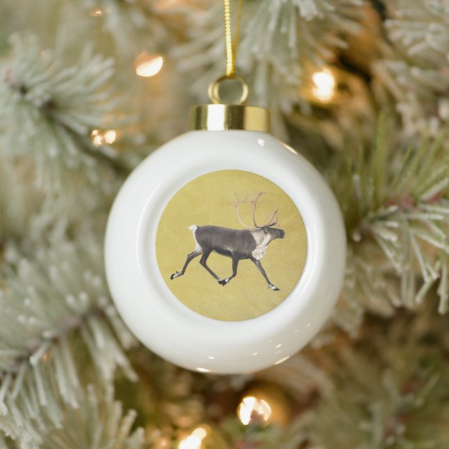 Bull Caribou Ceramic Ball Christmas Ornament (Tree)