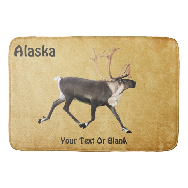 Bull Caribou On Old Paper Bath Mat (Front)
