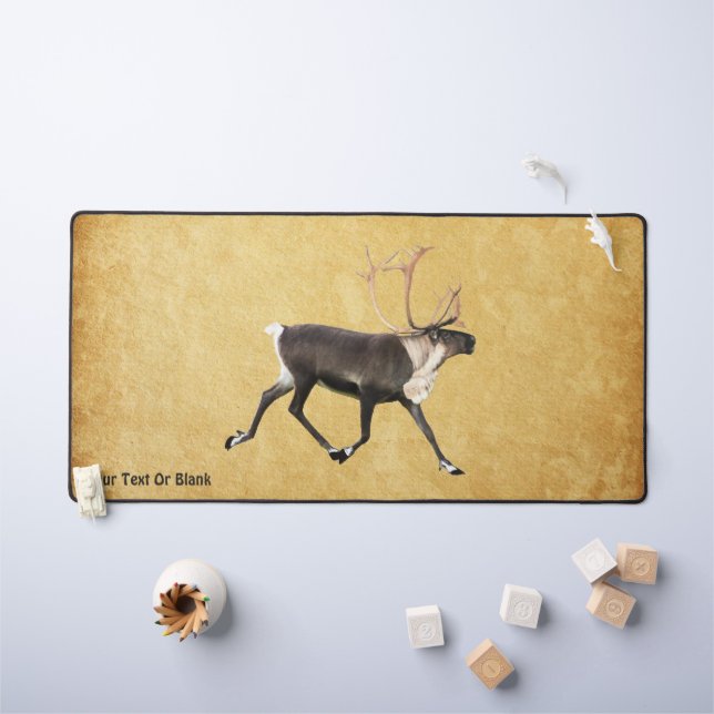 Bull Caribou On Old Paper Desk Mat (Kids Table)