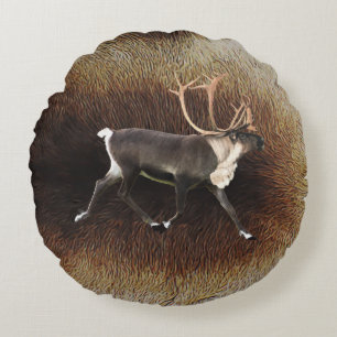 Bull Caribou (Reindeer) Round Cushion
