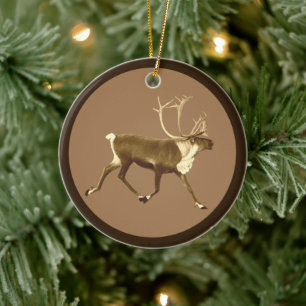 Bull Caribou - Sepia Ceramic Tree Decoration